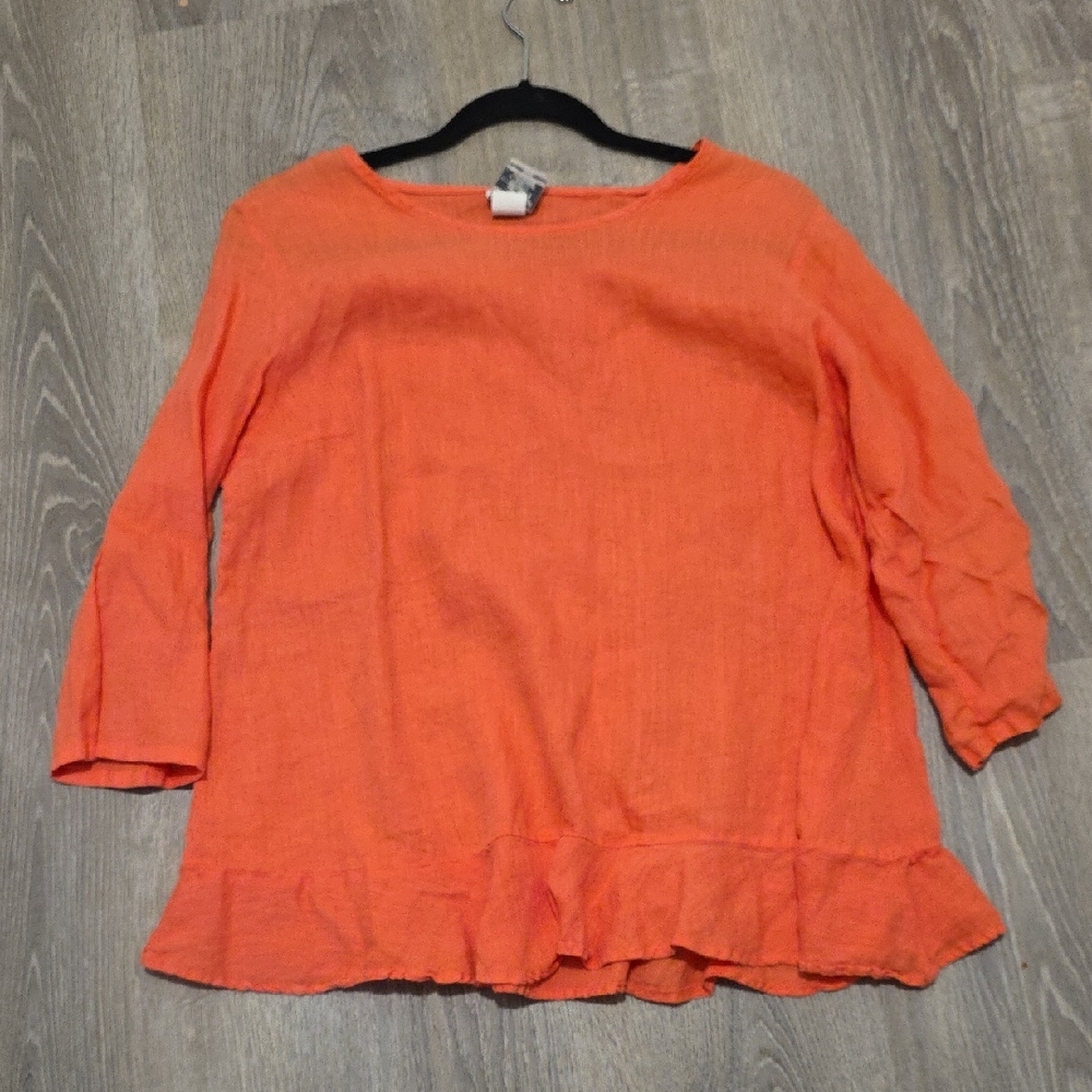 Match Point USA 100% Linen Ruffle Bottom Top - Picture 9 of 15